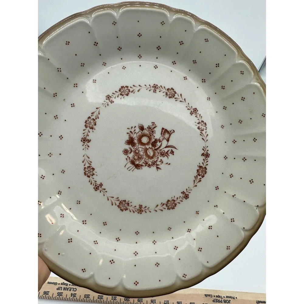 Renaissance‎ Stoneware Plate Arcadia 291 Floral Scalloped Brown cottagecore